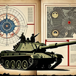 "A conceptual visual representing the profound historical and cultural depth of Russian military vocabulary. Ancient Cyrillic scripts and historical battle maps subtly blend into modern military symbols and strategic concepts like 'Maskirovka' (deception) and 'Operational Depth'. The image features elements evoking Russian folklore, such as a silhouette of a Bogatyr, intertwined with the abstract forms of modern military hardware, illustrating the enduring legacy and philosophical underpinnings of the language through centuries. The aesthetic is rich, historical, and symbolic, emphasizing evolution and hidden meanings."