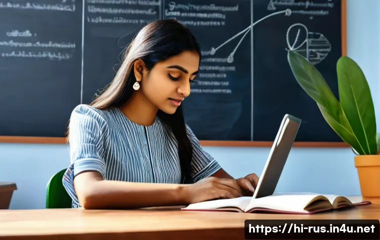 러시아어와 취업 기회 - **Prompt:** A vibrant, sunlit scene featuring a young, ambitious Indian woman (early 20s) seated at ...