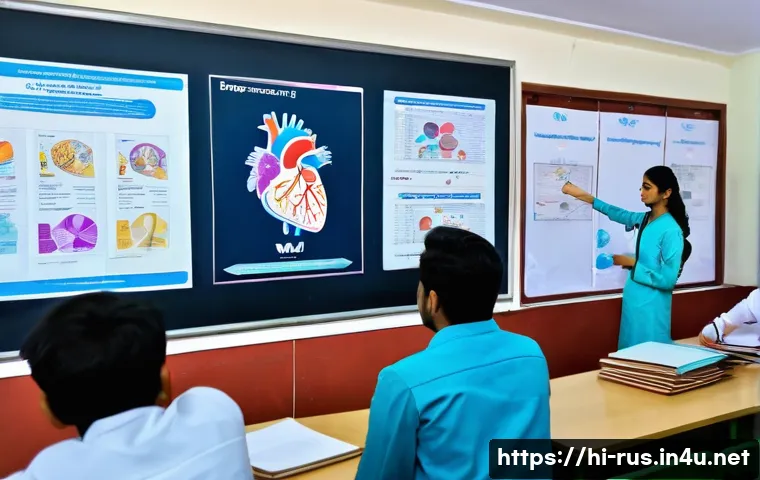 러시아어와 러시아 의료 용어 - A professional medical classroom setting in India, showing a diverse group of Hindi-speaking medical...