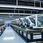 Home 21 러시아어와 러시아 기계공학 - A high-tech Russian smart factory interior showcasing advanced automation and robotics, featuring AI...