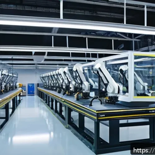 Home 33 러시아어와 러시아 기계공학 - A high-tech Russian smart factory interior showcasing advanced automation and robotics, featuring AI...