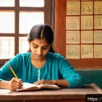 Home 18 러시아어 원어민과 대화하는 법 - A detailed classroom scene showing a Hindi-speaking adult learner sitting attentively at a wooden de...